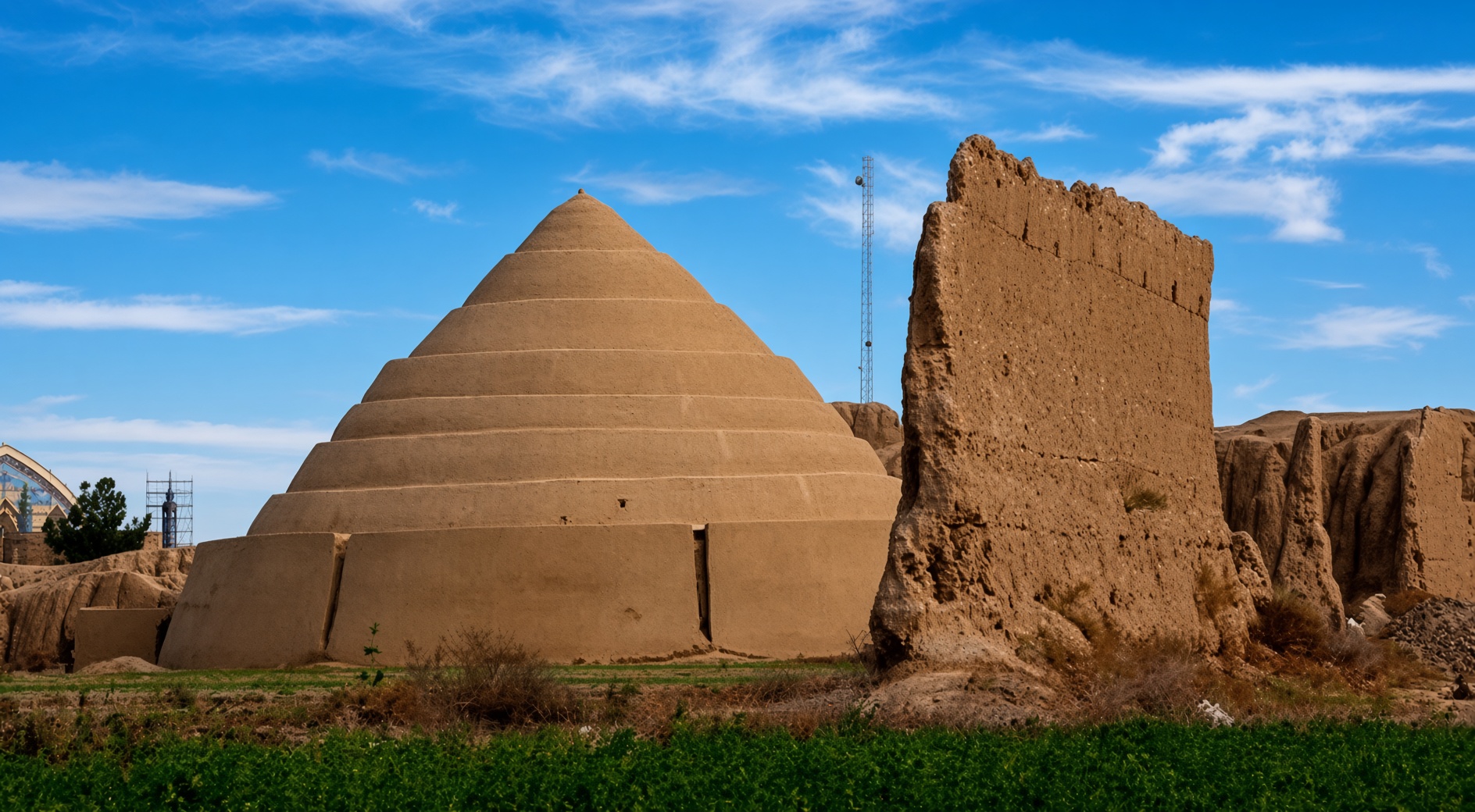 Yakhchāl traditionnel en adobe dans le désert iranien
